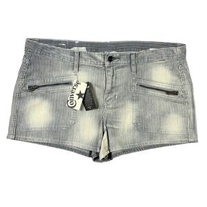 Converse Hickory Stripe Denim Shorts 31 Low Rise Leather Patch Punk Rock‎ New